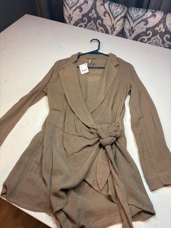 Free People Jackets & Blazers - Free People Taupe Wrap Belted Knit Jacket